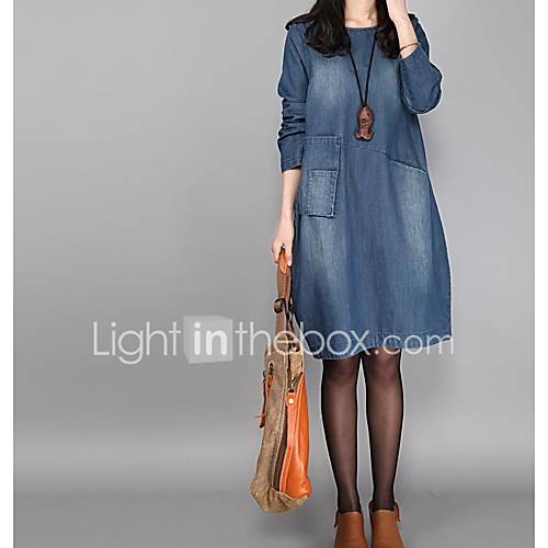 Image de Ample Robe Femme DÃ©contractÃ© / Quotidien Couleur Pleine Col Arrondi Au dessus du genou Manches 3/4 Autres Printemps Automne Taille Normale