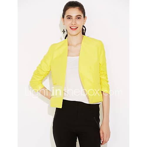 Image de Blazer Femme,Couleur Pleine Automne Manches Longues Col de Chemise Bleu Rose Noir Jaune Coton Fin