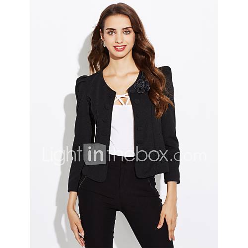 Image de Blazer Femme,Couleur Pleine simple Travail Printemps Automne Manches longues Col Arrondi Normal Autres