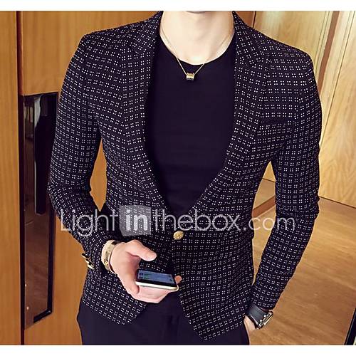 Image de Blazer Homme,Couleur Pleine RayÃ© ImprimÃ© DÃ©contractÃ© / Quotidien Chic de Rue EtÃ© Manches longues DrapÃ© Normal PolyurÃ©thane Polyester Nylon