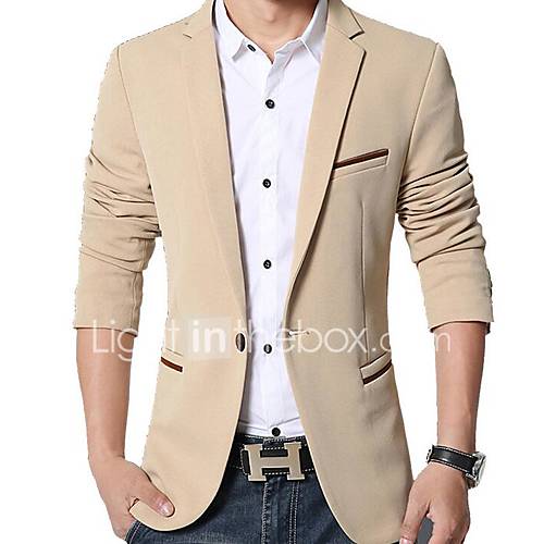 Image de Blazer Homme,Couleur Pleine DÃ©contractÃ© / Quotidien simple Printemps Manches longues Revers en Pointe Normal Polyester