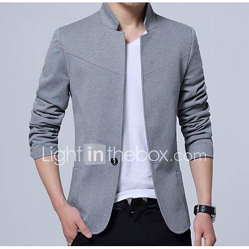 Image de Blazer Homme,Couleur Pleine DÃ©contractÃ© / Quotidien simple Printemps Automne Manches longues Mao Normal Coton Polyester