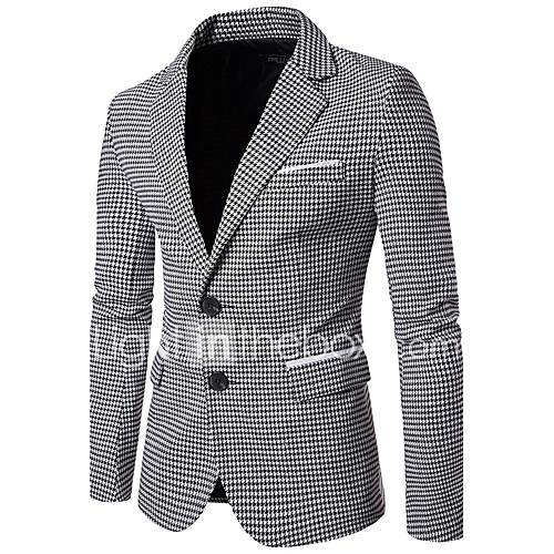 Image de Blazer Homme,Pied-de-poule Travail simple Automne Manches longues Revers en Pointe Normal Coton