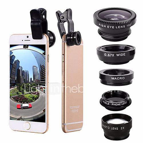 Image de 5-en-1 ensemble oeil de poisson grand angle marco tÃ©lÃ©objectif cpl lentille pour iphone 7 6 / 6s plus