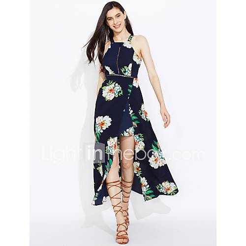 Image de BalanÃ§oire Robe Femme SoirÃ©e / Cocktail Vintage SophistiquÃ©,ImprimÃ© Licou Maxi Sans Manches Rayonne Polyester Toutes les SaisonsTaille