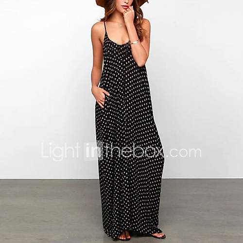 Image de Ample Gaine Robe Femme Vacances Sortie DÃ©contractÃ© / Quotidien Sexy Vintage Mignon,Points Polka A Bretelles Maxi Sans Manches Polyester