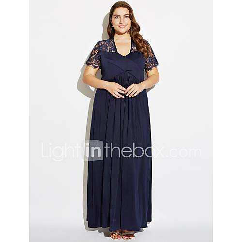 Image de Ample Robe Femme SoirÃ©e Grandes Tailles Sexy SophistiquÃ©,Couleur Pleine V Profond Maxi Manches Courtes Polyester EtÃ© Taille Haute