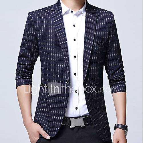 Image de Blazer Homme,RayÃ© Travail Grandes Tailles simple RÃ©tro Printemps Automne Manches longues Col de Chemise Normal Coton Acrylique