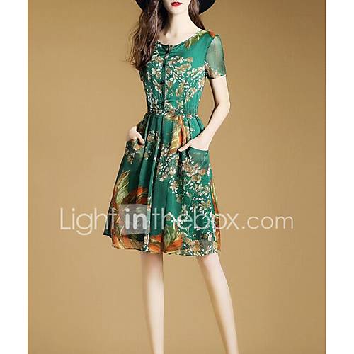 Image de BalanÃ§oire Robe Femme Sortie Fleur Col Arrondi Mi-long Manches Courtes Autres EtÃ© Taille Normale Micro-Ã©lastique Fin