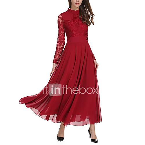 Image de Ample BalanÃ§oire Robe Femme DÃ©contractÃ© / Quotidien Sexy simple,Couleur Pleine Mao Maxi Manches Longues Polyester Printemps Hiver Taille