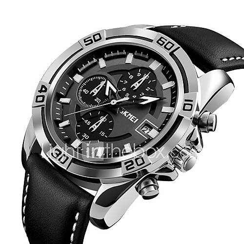 Image de 9156 skmei mode de sport de mode montres militaires chronographe cuir homme quartz montres-bracelets impermÃ©ables relogio masculin