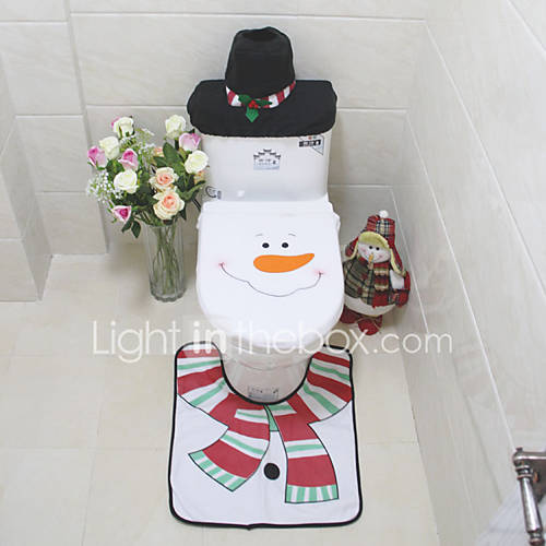 Image de 3pcs / set santa ornament snowman toilette assise tapis tapis tapis de salle de bain dÃ©coration NoÃ«l NoÃ«l pour maison