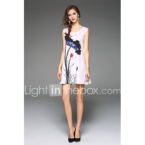 Image de Ample Courte Robe Femme Sortie Plage ImprimÃ© A Bretelles Mini Au dessus du genou Sans Manches Fibre de bambou EtÃ© Taille Normale