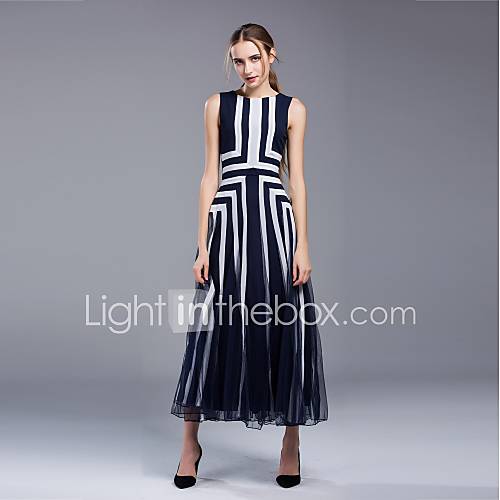 Image de BalanÃ§oire Robe Femme DÃ©contractÃ© / Quotidien Grandes Tailles Plage Sortie Vintage BohÃ¨me,RayÃ© Col Arrondi Maxi Sans Manches Autres