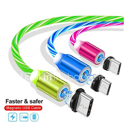 1m Magnetic charging Mobile Phone Cable USB   Luminous Lighting Data Wire for iphone Samaung Huawei LED