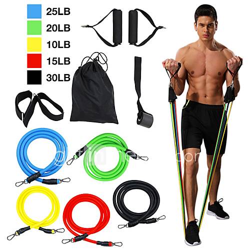 Resistance Band Set 11 pcs 5 Stackable Exercise Bands Door Anchor Legs Ankle Straps Sports TPE Pilates Exercise  Fitness Home Workout Strength Training Muscle Building Strengthens Muscle Tone For