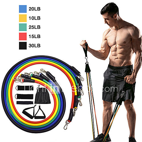 Resistance Band Set Exercise Resistance Bands 11 pcs 5 Stackable Exercise Bands Door Anchor Legs Ankle Straps Sports TPE Home Workout Pilates CrossFit Strength Training Muscular Bodyweight Training