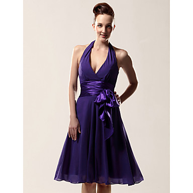Lanting Bride® Knee-length Chiffon Bridesmaid Dress - A-line Halter / V ...