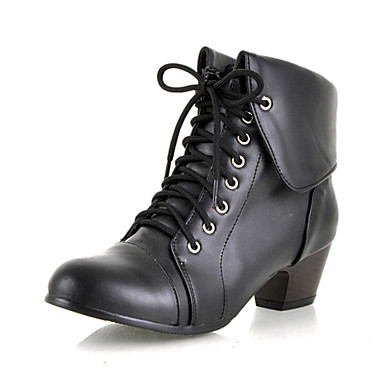 Leatherette Upper Chunky Heel Ankle Boots With Lace-up Honeymoon Shoes ...