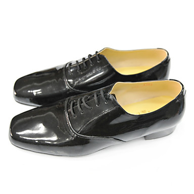 Non Customizable Men's Dance Shoes Ballroom Leather Chunky Heel Black ...