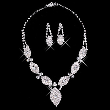 Silver Rhinestone Two Piece Ladies' Dazzling Leaves Wedding Jewelry Set ...