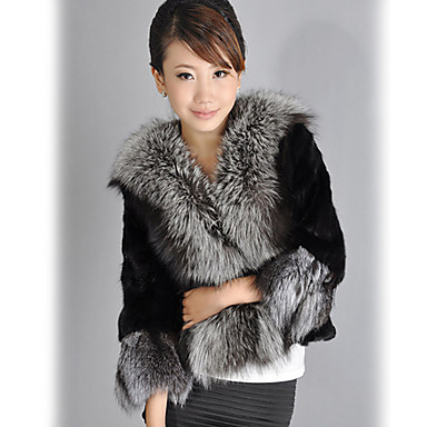 Fashion Long Sleeve Fox Fur Collar Evening/Career Faux Fur Jacket ...