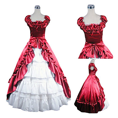 Sleeveless Floor-length Red and White Satin Aristocrat Lolita Dress ...