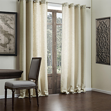 Modern Two Panels Solid Beige Living Room Faux Linen Curtains Drapes ...