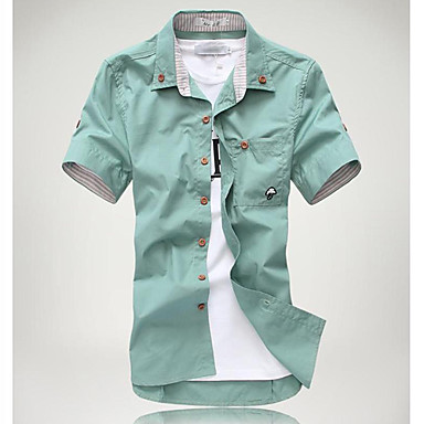 Men's Plaids Casual Shirt,Cotton Blend Short Sleeve Blue / Green ...