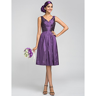 Lanting Bride® Knee-length Taffeta Bridesmaid Dress A-line V-neck Plus ...