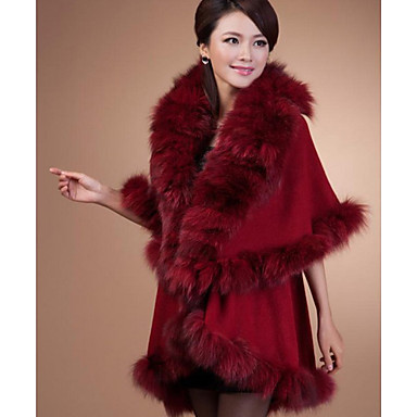 Half Sleeve Shawl Wool And Fox Fur Party/Casual Coat(More Colors ...