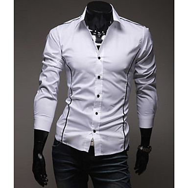 Men's Color Block Casual Shirt,Cotton Long Sleeve Black / White / Gray ...