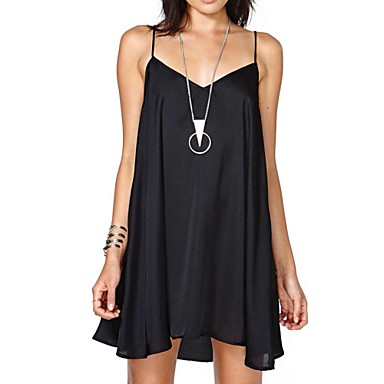 Women's Casual/Daily Loose Dress,Solid Strap Above Knee Sleeveless ...