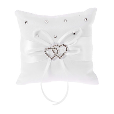 Pure White Ring Pillow In White Bowknot Satin With Heart Shaped ...
