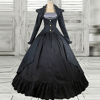 Old European Style Long Sleeve Floor-length Black Cotton Classic Lolita ...