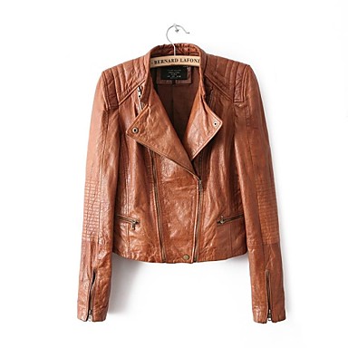 Women's Solid Color Jacket Coat Leather Jacket 1861746 2017 – $75.99
