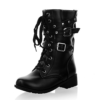 Women's Shoes Low Heel Buckles Lace Up Front Ankle Combat Boots With ...