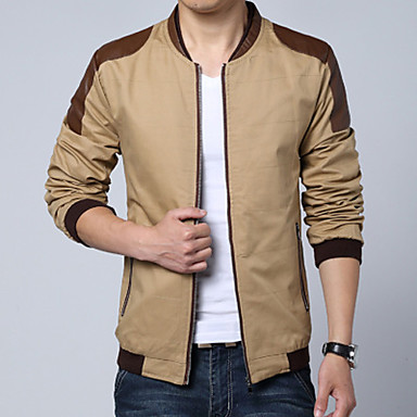 Men's Stand Collar Casual Long Sleeve Leather Sleeve Splicing Jacket ...