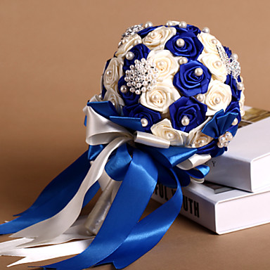 Royal Blue & Ivory Ribbon Roses With Pearl Wedding Bouquet 2090033 2016 ...