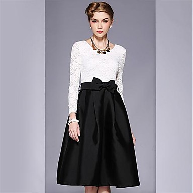 Women's Black Vintage Casual Lace All Seasons Long Sleeve Dresses ...