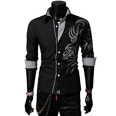 Lesen Men's Shirt Collar Fashion Chinese Style Dragon Print Casual Long ...