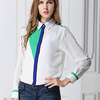 Women's Patchwork White/Black Shirt , Shirt Collar Long Sleeve 2388618 ...
