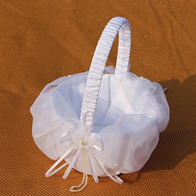 White Basket With Tulle Flower Girl Basket 2651025 2017 – $11.99