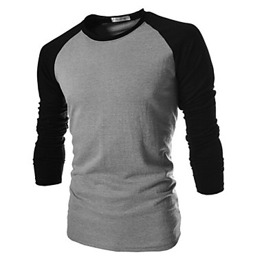 Men's Plus Size Patchwork Black/White/Dark Gray T-shirt,Casual Round ...