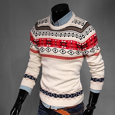 Men's Casual/Daily Regular Pullover,Print Long Sleeve Cotton Polyester ...