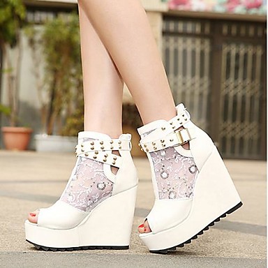 Women's Shoes Peep Toe Wedge Heel Ankle Boots with Rivet More Colors ...