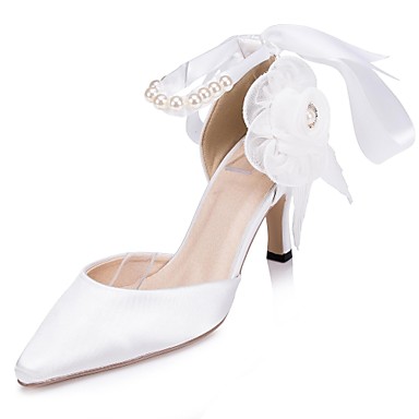 Women's Shoes Pointed Toe Stiletto Heel Satin Pumps with Flower Wedding ...