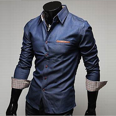Men's Solid Long Sleeve Denim Shirt,Cotton Casual / Work / Formal Style ...