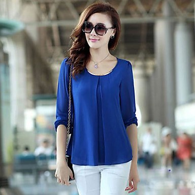 Women's Casual/Daily Simple / Street chic Summer Blouse,Solid Round ...