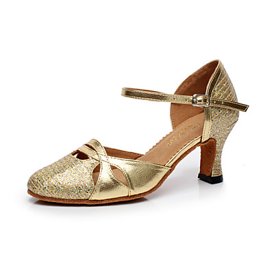 Women's Dance Shoes Latin Sparkling Glitter Chunky Heel Silver/Gold ...